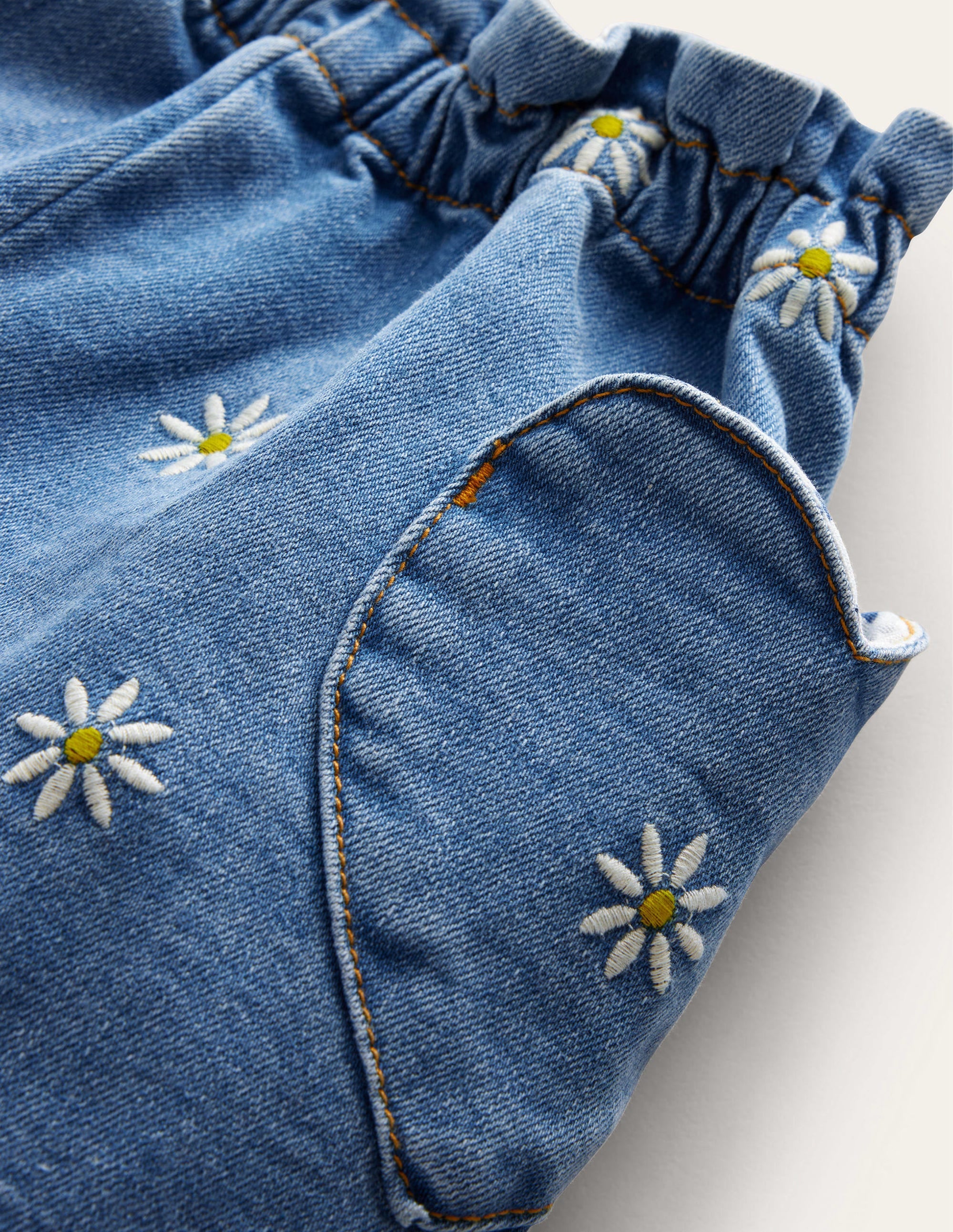 Pull-on Trousers-Mid Vintage Embroidered Daisy - Image 3