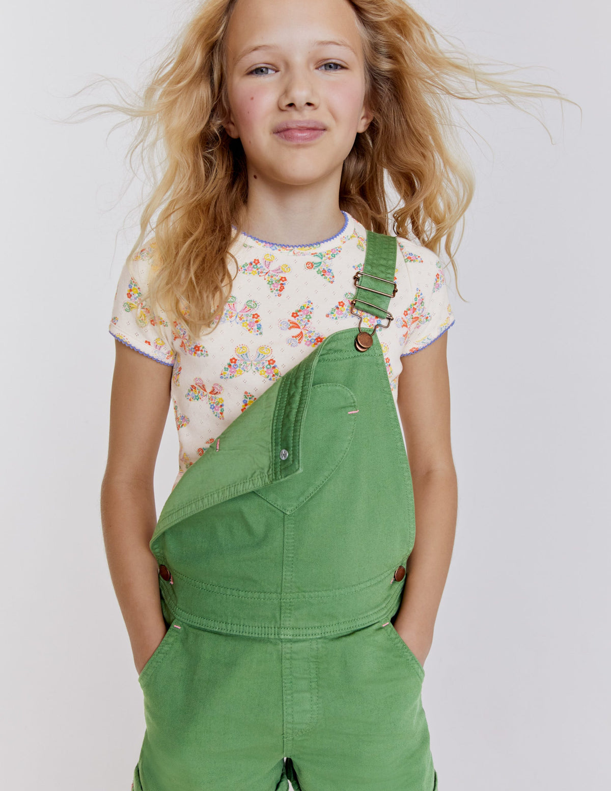 Heart Pocket Short Dungarees-Safari Green - Image 5