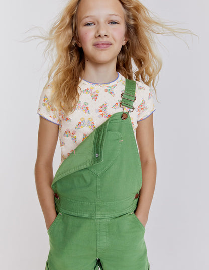 Heart Pocket Short Dungarees-Safari Green-5