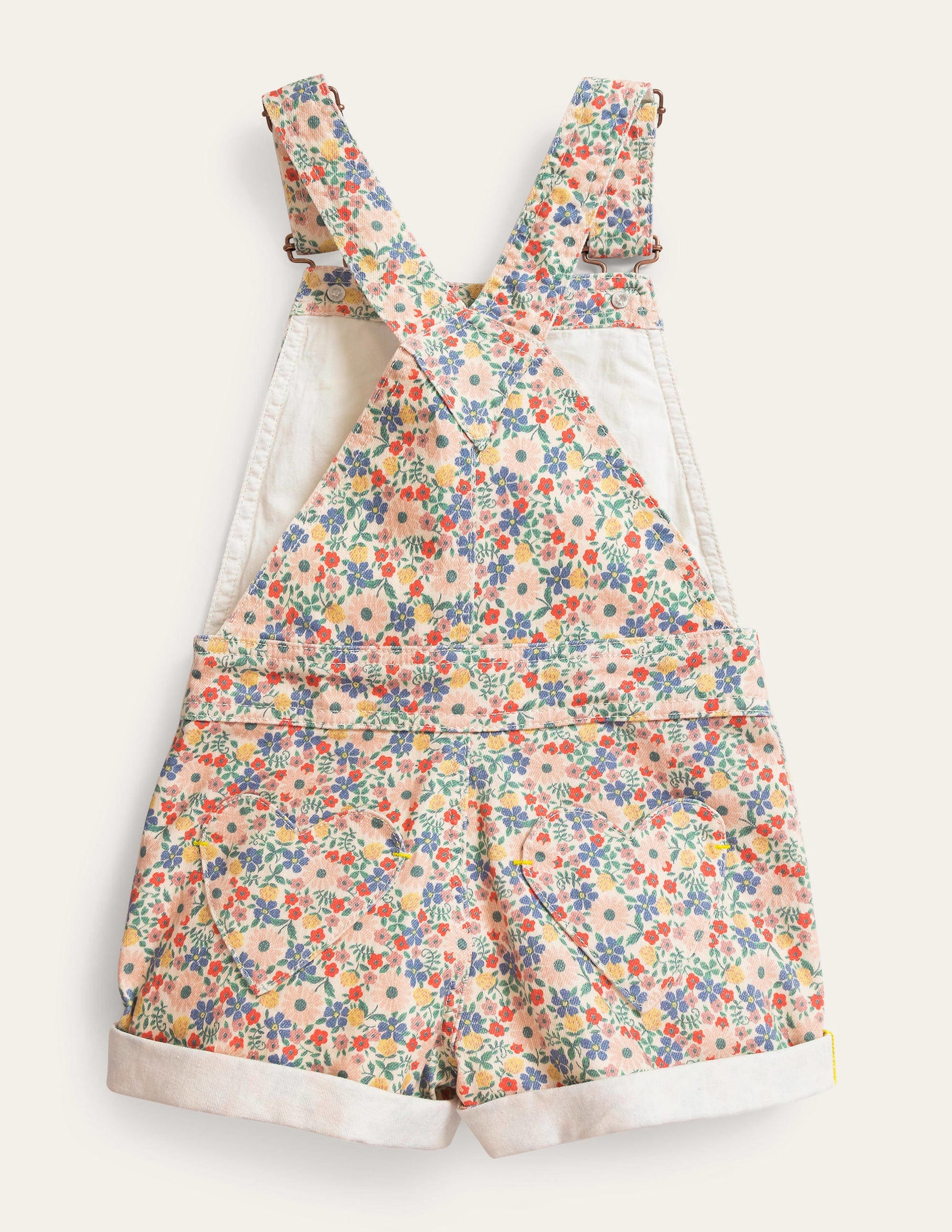 Heart Pocket Short Dungarees-Vanilla Pod Floral-2
