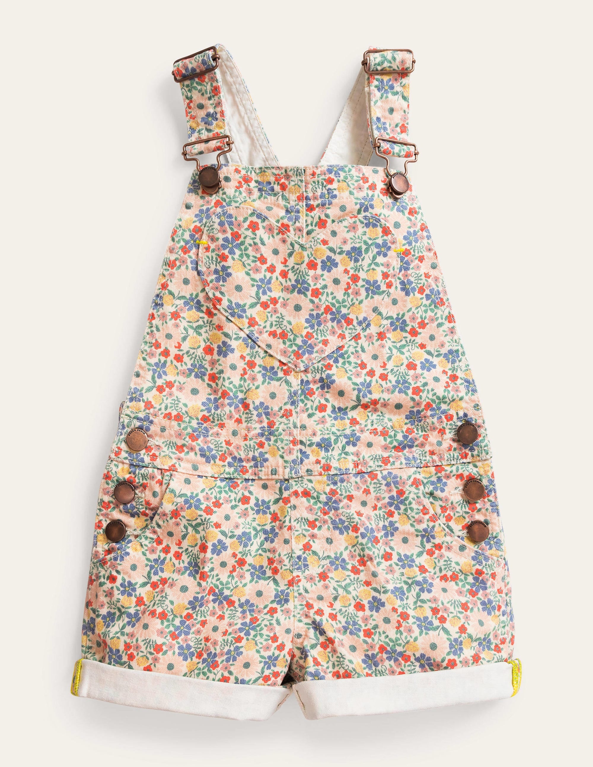 Heart Pocket Short Dungarees-Vanilla Pod Floral - Image 1