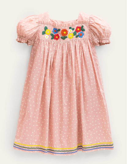 Embroidered Woven Dress-Boto Pink Spot Floral