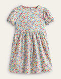 Puff Sleeve Jersey Dress-Pink Floral