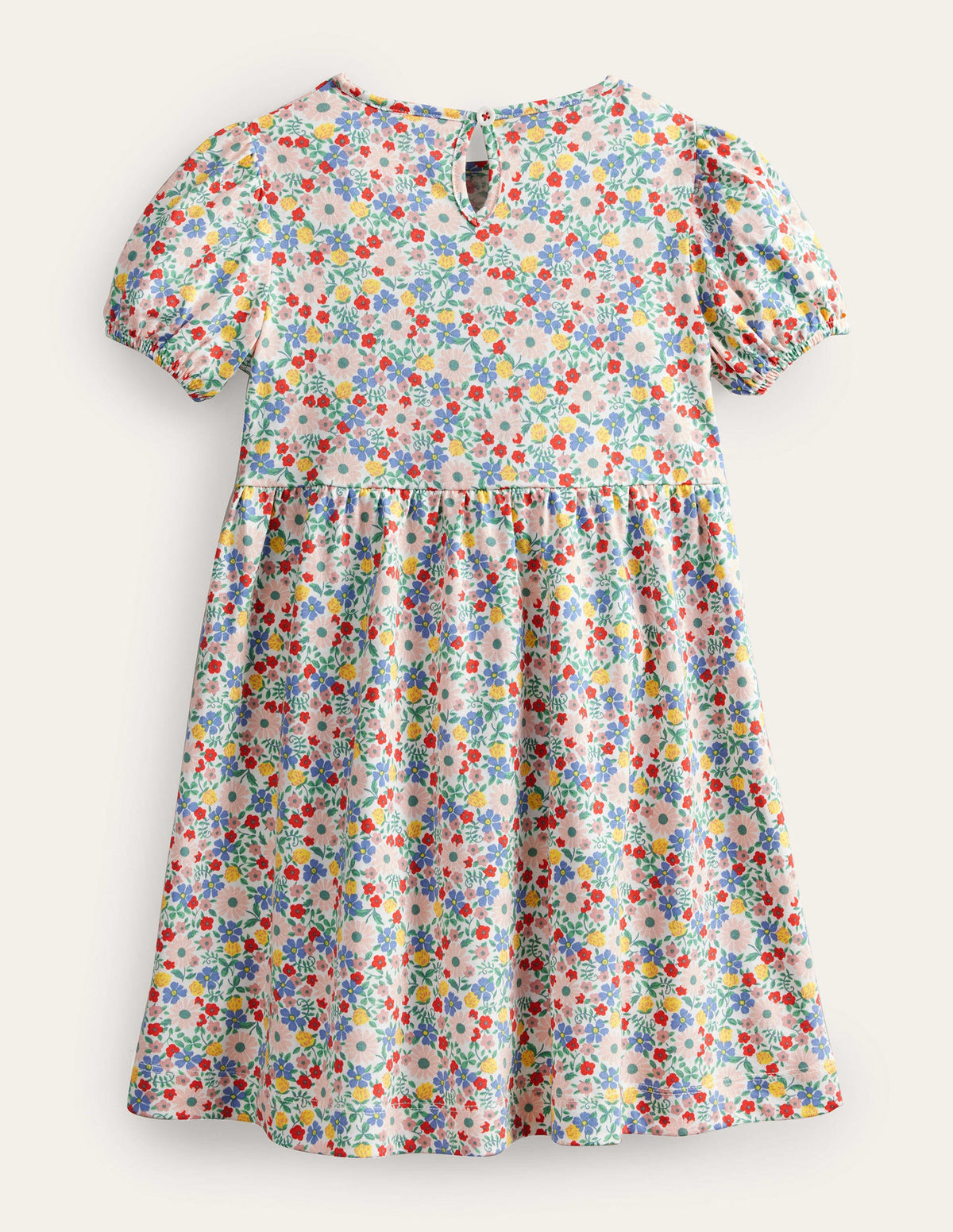 Puff Sleeve Jersey Dress-Pink Floral-2