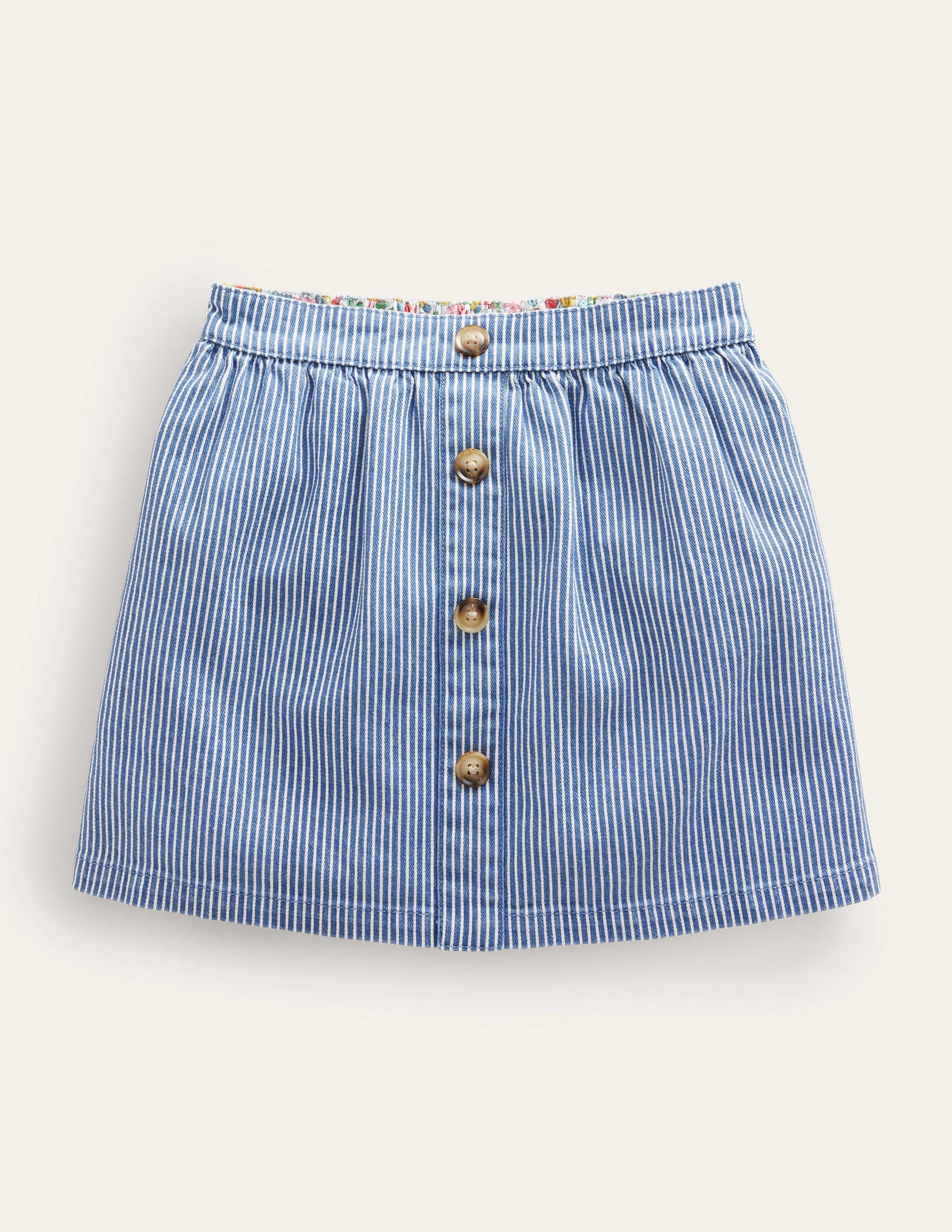 Denim Button Through Skirt-Indigo Ticking-1