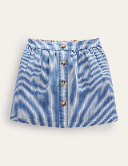 Denim Button Through Skirt-Indigo Ticking-1