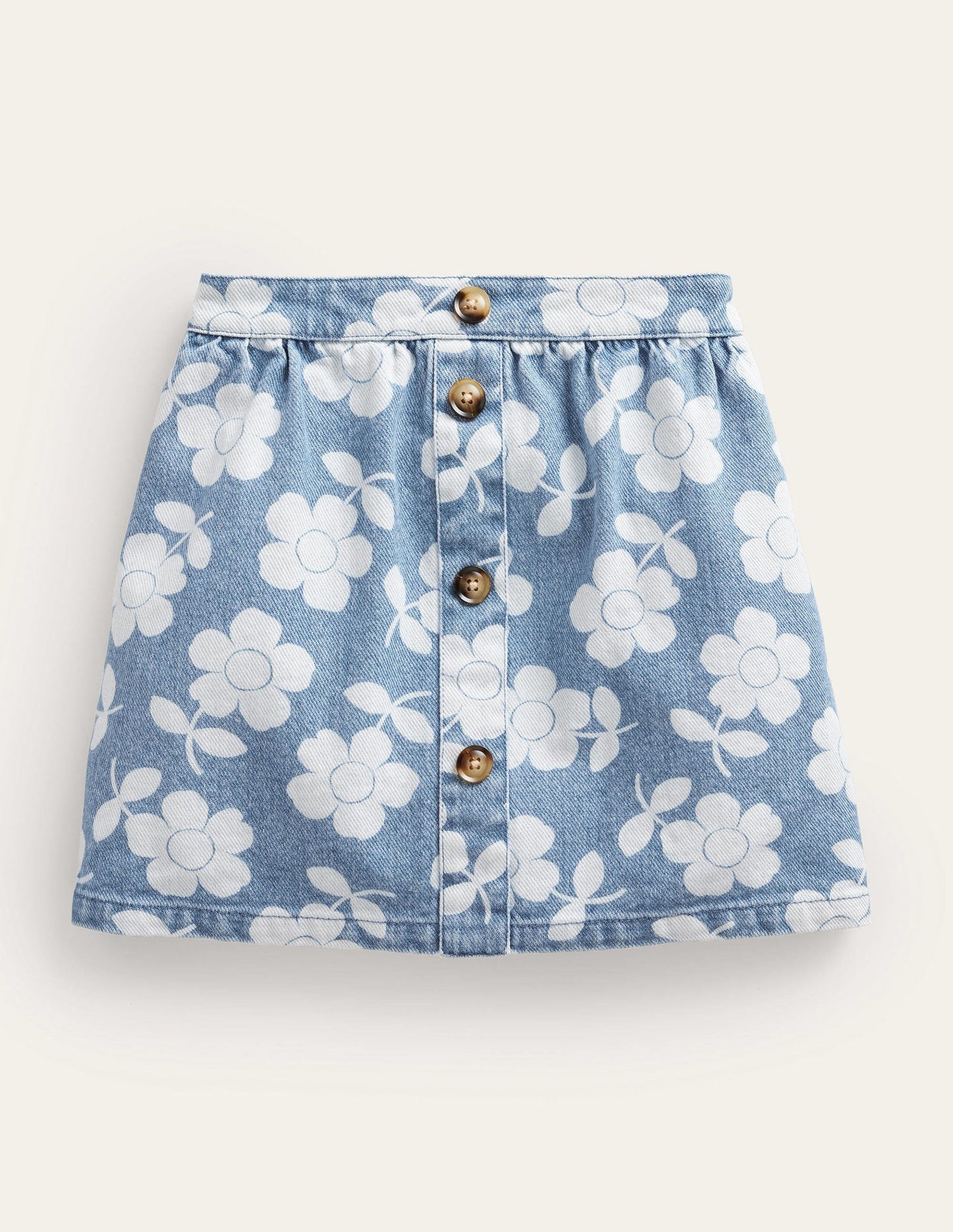 Denim Button Through Skirt-Denim Flower