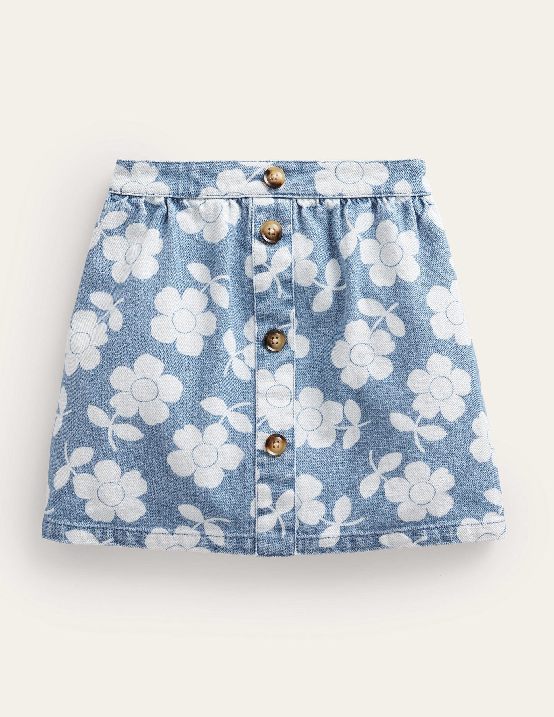 Denim Button Through Skirt-Denim Flower-1