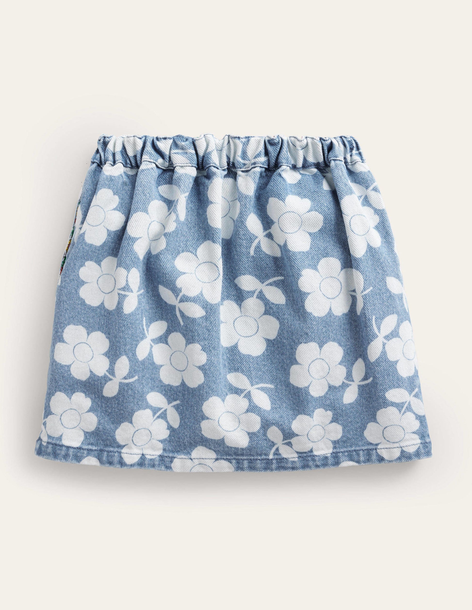 Denim Button Through Skirt-Denim Flower-2