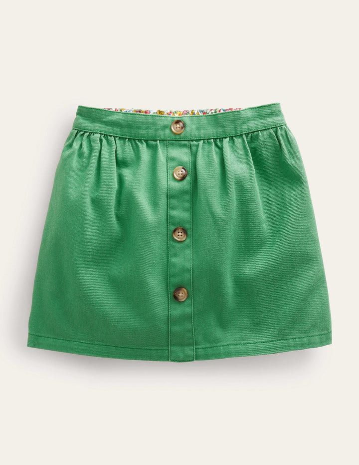 Denim Button Through Skirt-Mountain Green