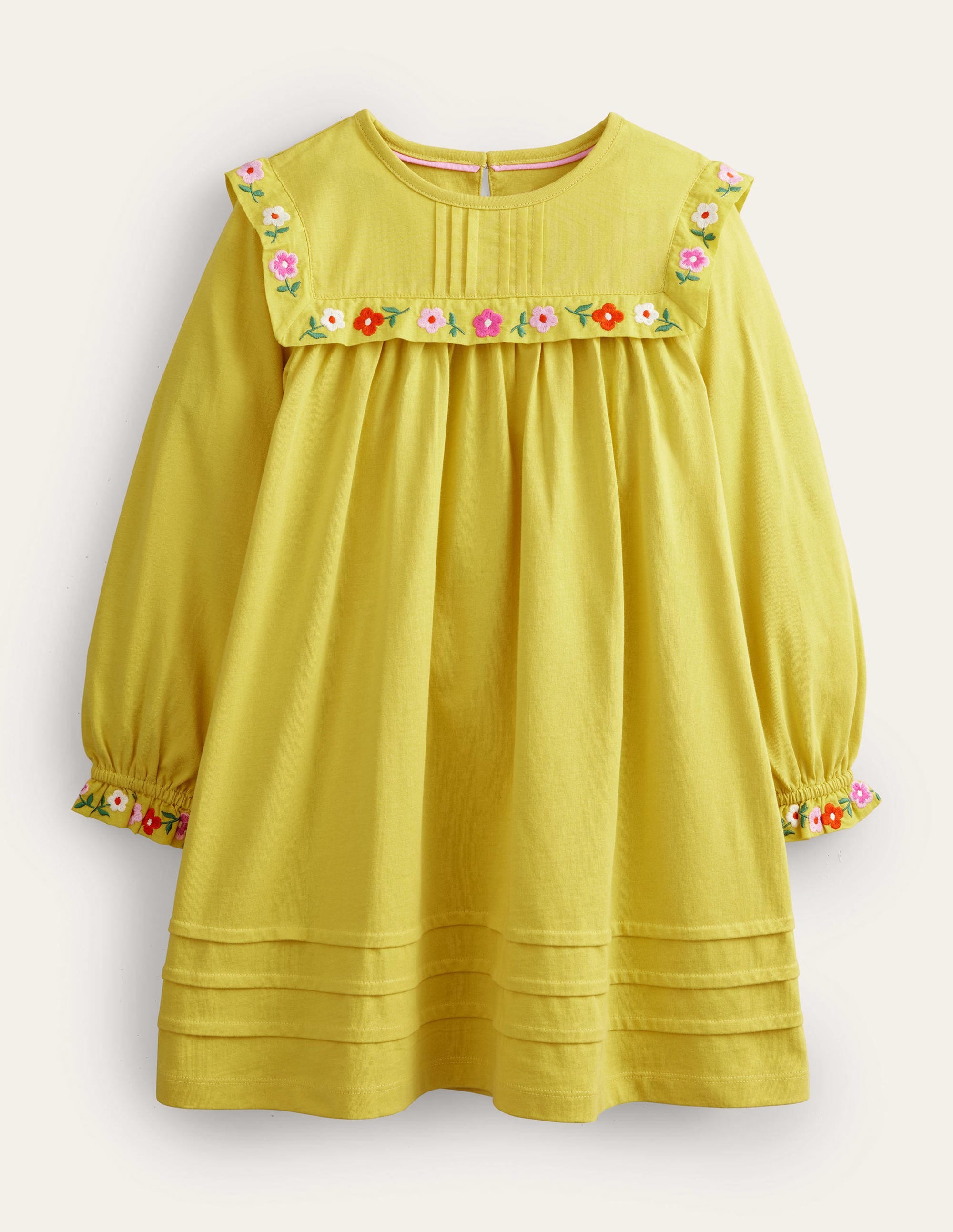 Embroidered Jersey Dress-Sweetcorn Yellow - Image 1
