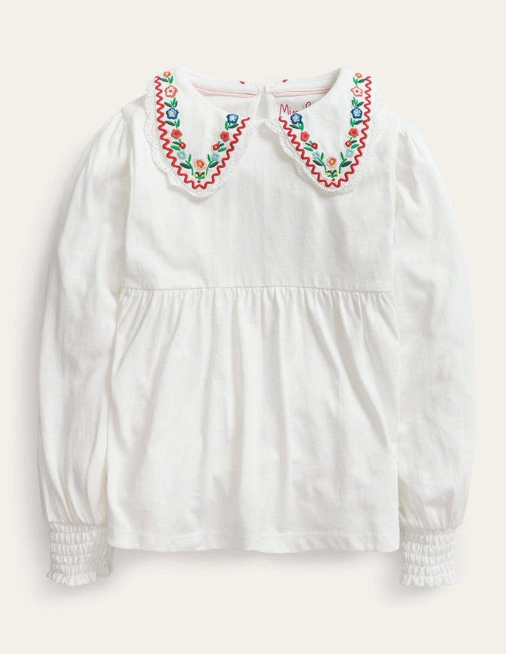 Collared Jersey Top-Ivory