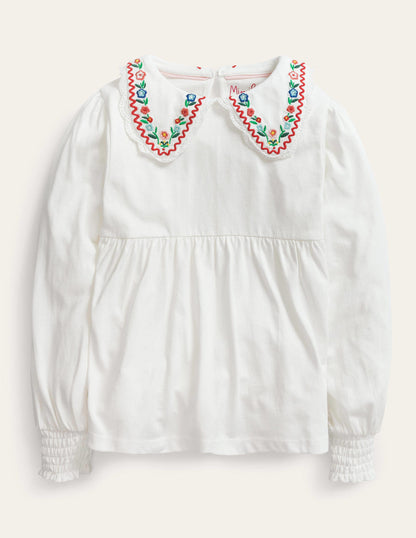 Collared Jersey Top-Ivory