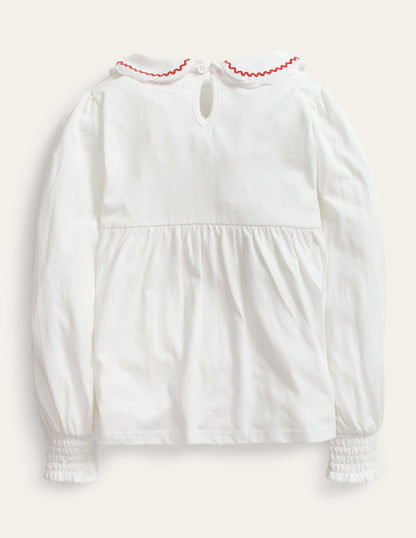 Collared Jersey Top-Ivory