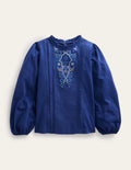 Lace Mix Jersey Top-Starboard Blue