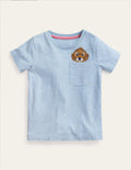 Peeping Pocket T-Shirt-Surf Blue Dog