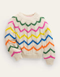 Fun Jumper-Ecru Marl Scallop Stripe