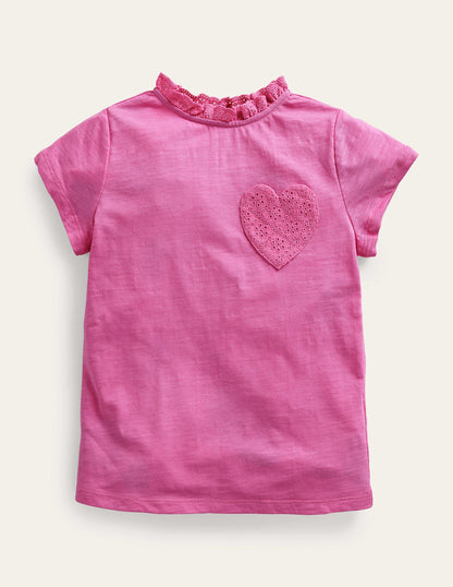 Broderie Pocket T-shirt-Tickled Pink-1