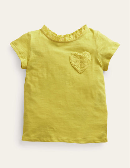 Broderie Pocket T-shirt-Sweetcorn Yellow-1