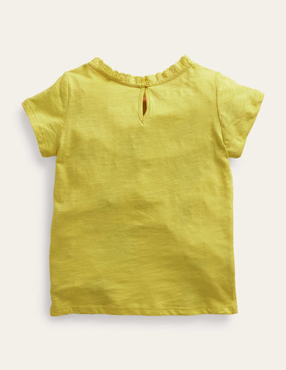 Broderie Pocket T-shirt-Sweetcorn Yellow-2