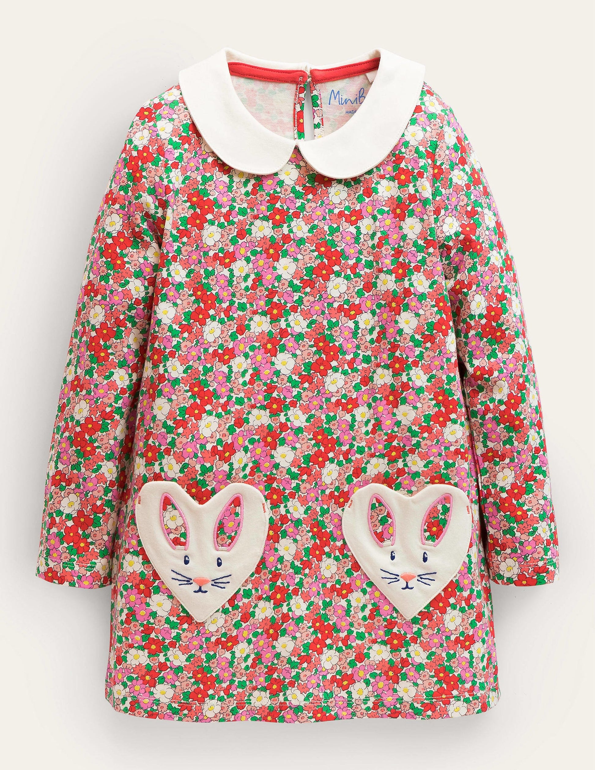 Jersey Pocket Tunic-Jam Red Flowerbed Bunnies-1