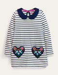 Jersey Pocket Tunic-Ivory/College Navy Birds