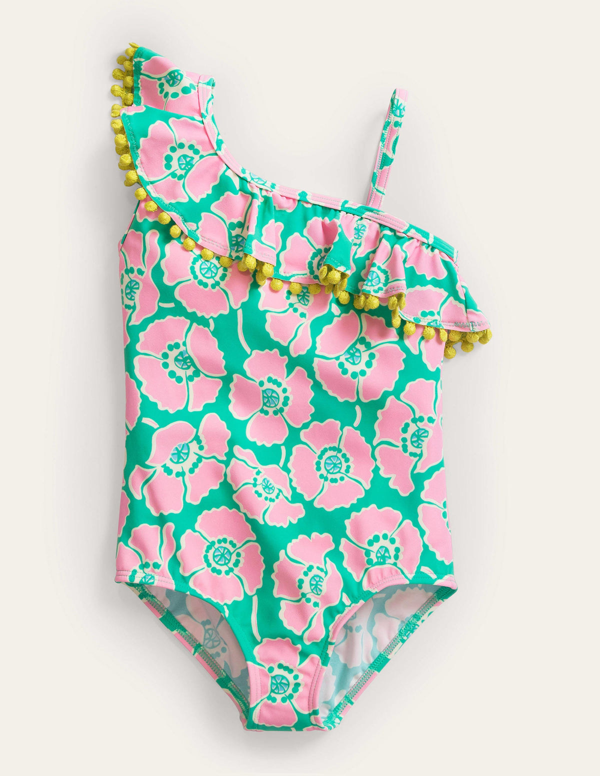 Frilly One Shoulder Swimsuit-Lilac/Green Poppies - Image 1