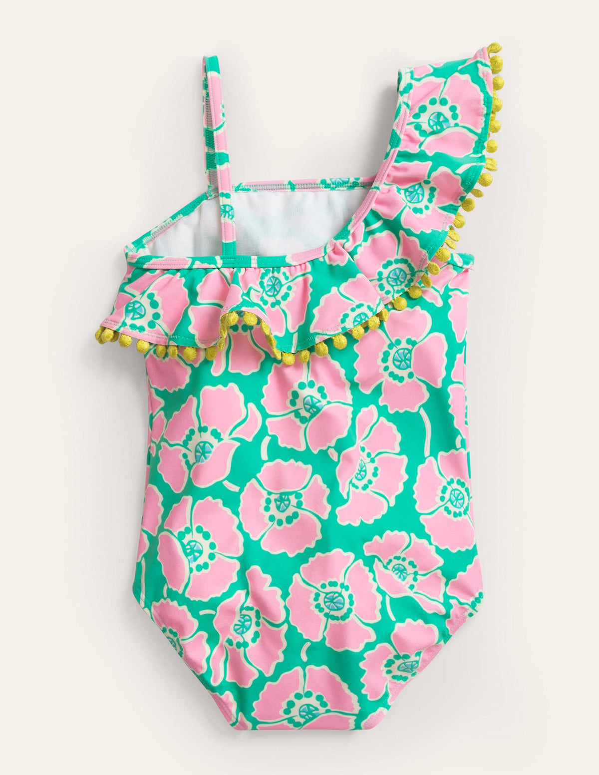 Frilly One Shoulder Swimsuit-Lilac/Green Poppies-2
