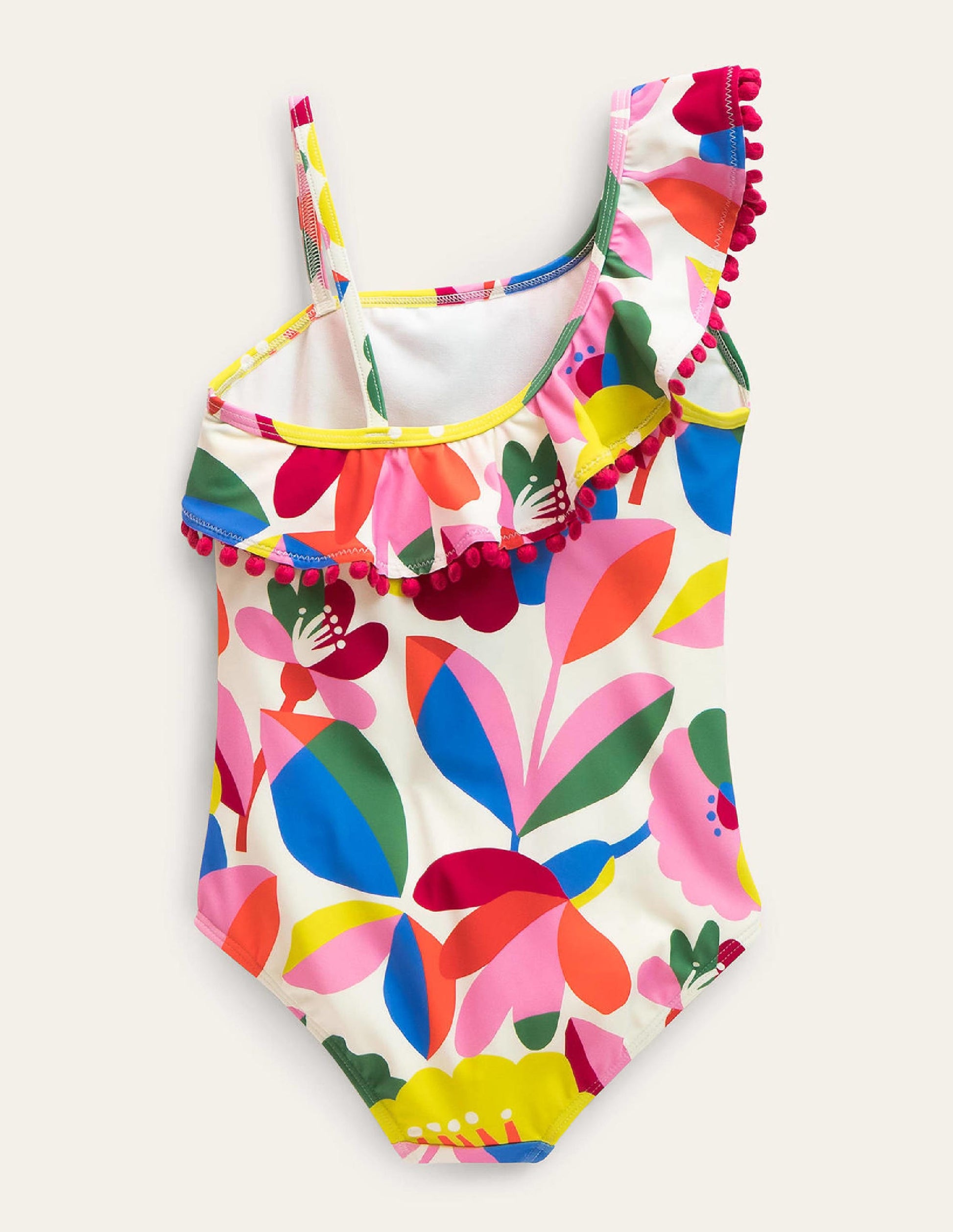 Frilly One Shoulder Swimsuit-Ivory and Multi Floral-2