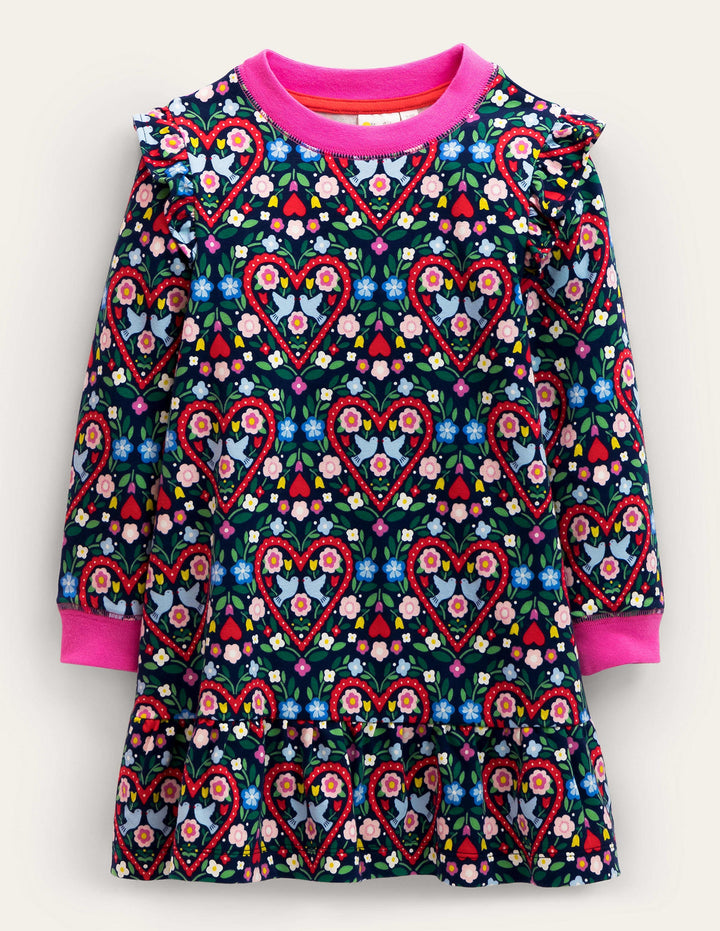 Cosy Sweat Dress-College Navy Folk Hearts