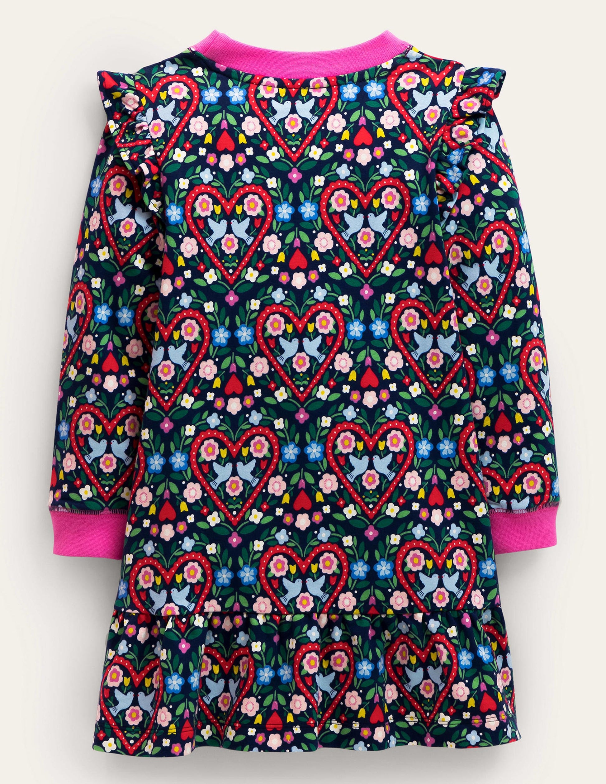 Cosy Sweat Dress-College Navy Folk Hearts-2