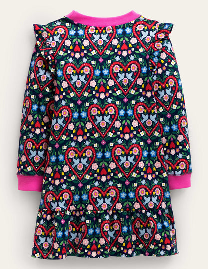 Cosy Sweat Dress-College Navy Folk Hearts-2