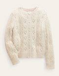 Pointelle Heart Cardigan-Ecru Marl