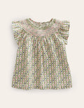 Woven Smocked Top-Vanilla Pod Daisy Wave