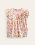 Woven Smocked Top-Dusty Pink Butterflies