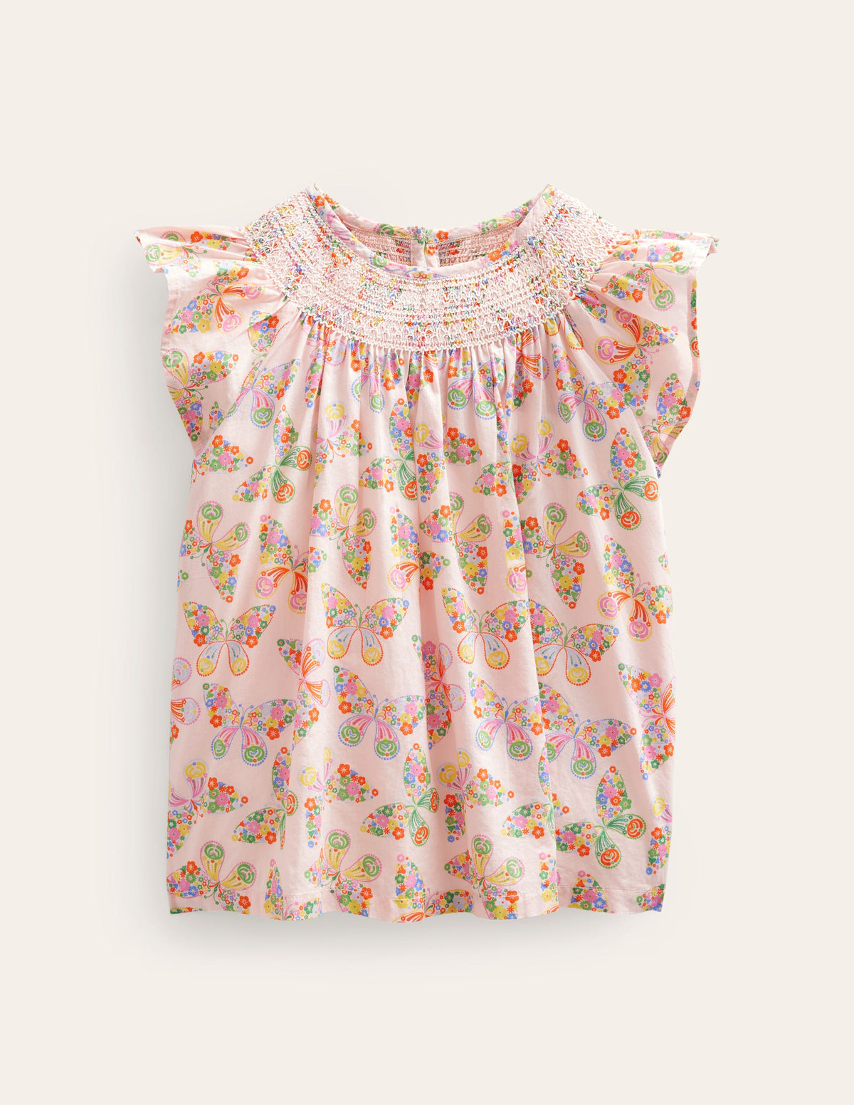 Woven Smocked Top-Dusty Pink Butterflies - Image 1