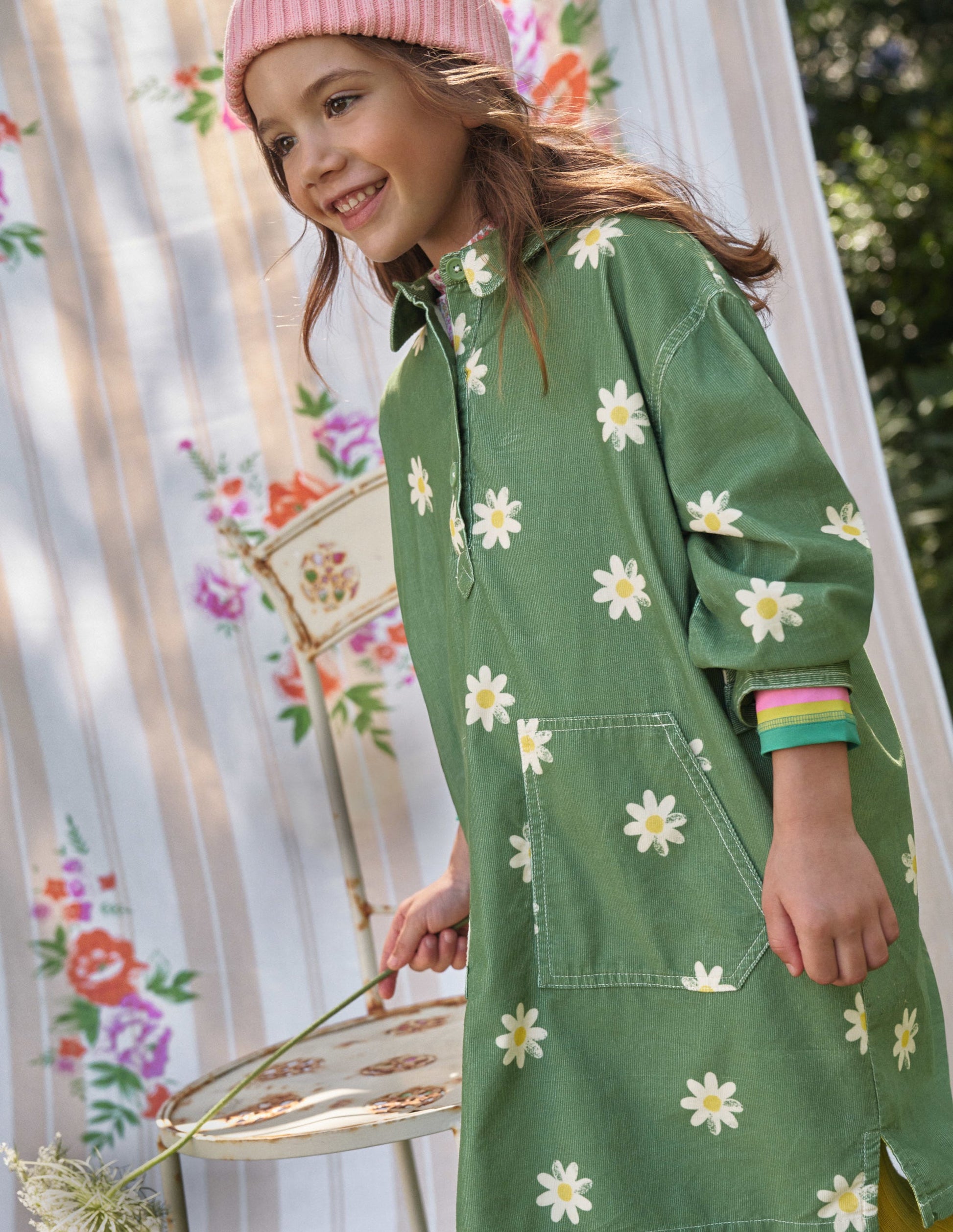 Utility Dress-Safari Green Daisy Stamp-10