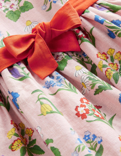 Cotton Linen Vintage Dress-Dusty Pink Flowers-3