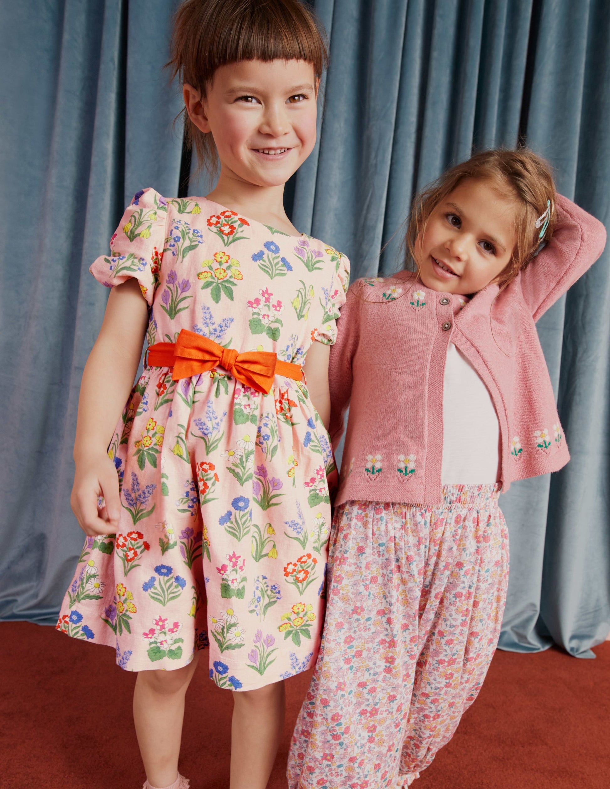 Cotton Linen Vintage Dress-Dusty Pink Flowers-6