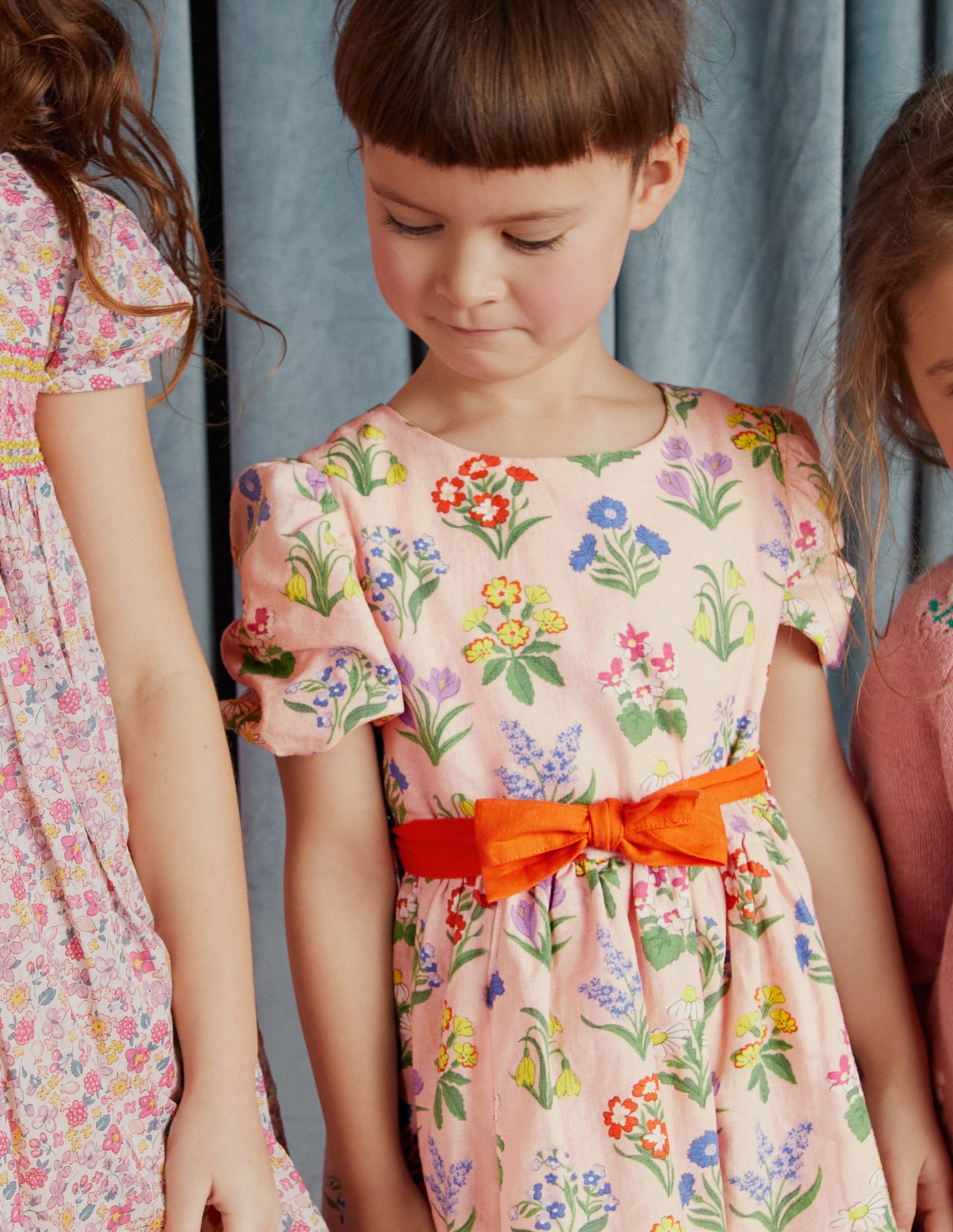 Cotton Linen Vintage Dress-Dusty Pink Flowers