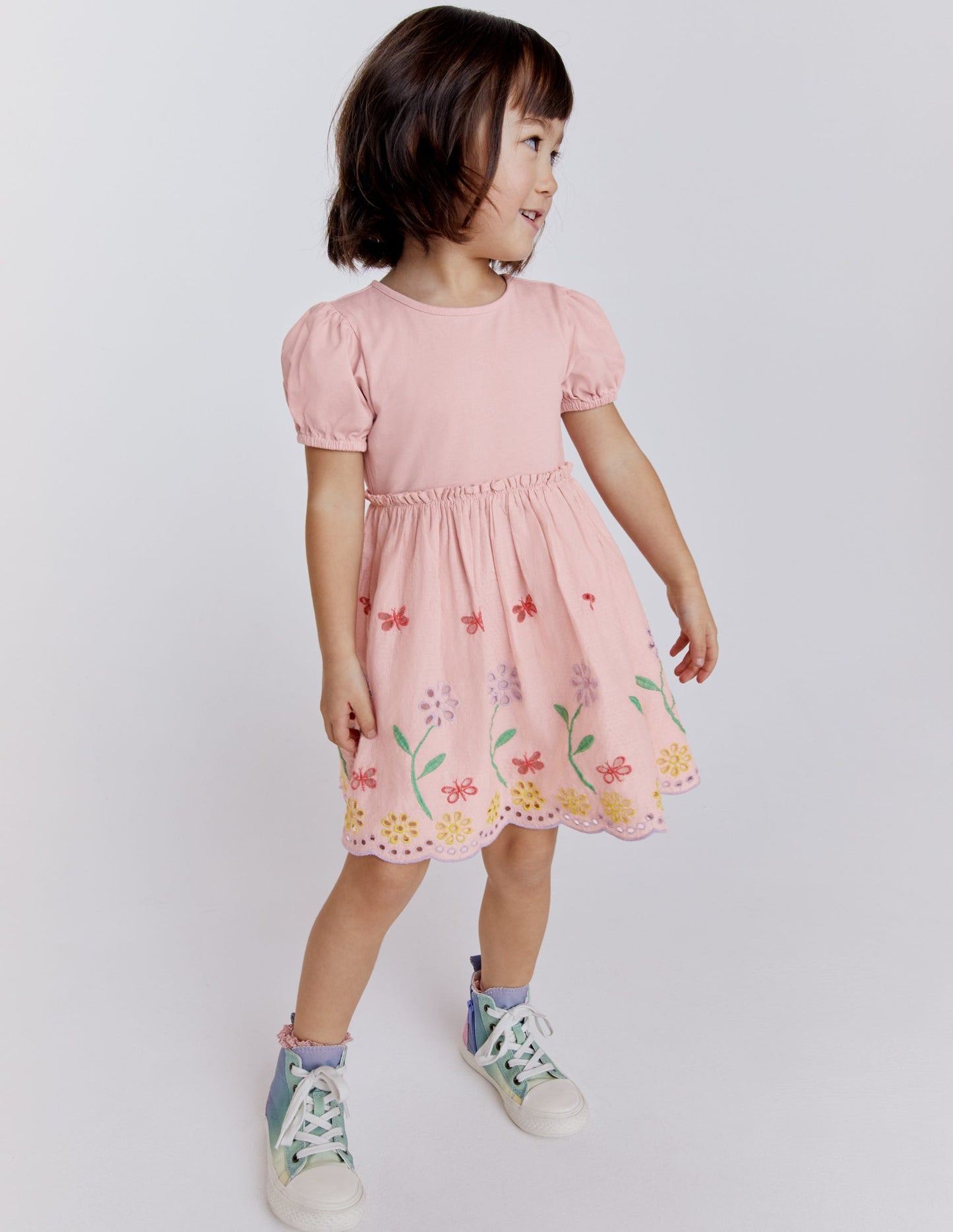 Broderie Twirly Dress-Pale Pink
