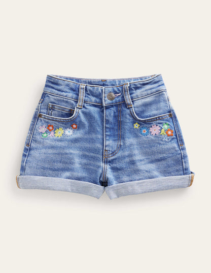 Denim Shorts-Light Vintage Flowers-1