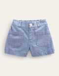 Patch Pocket Shorts-Indigo Ticking