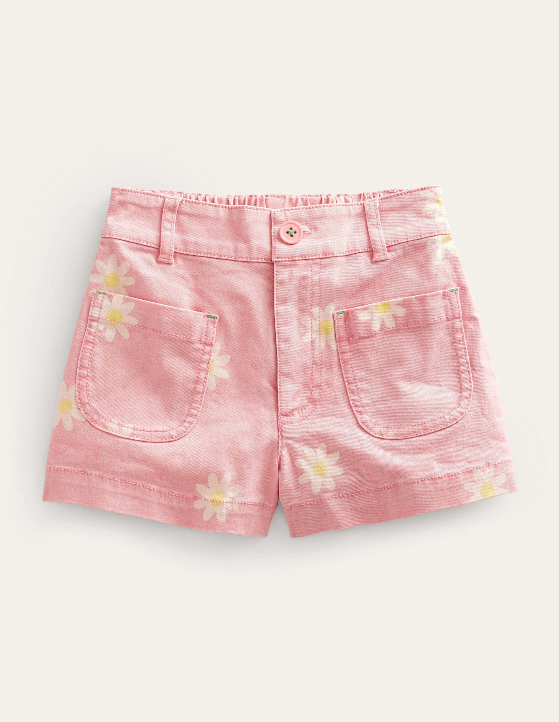 Patch Pocket Shorts-Pink Daisy Stamp-1