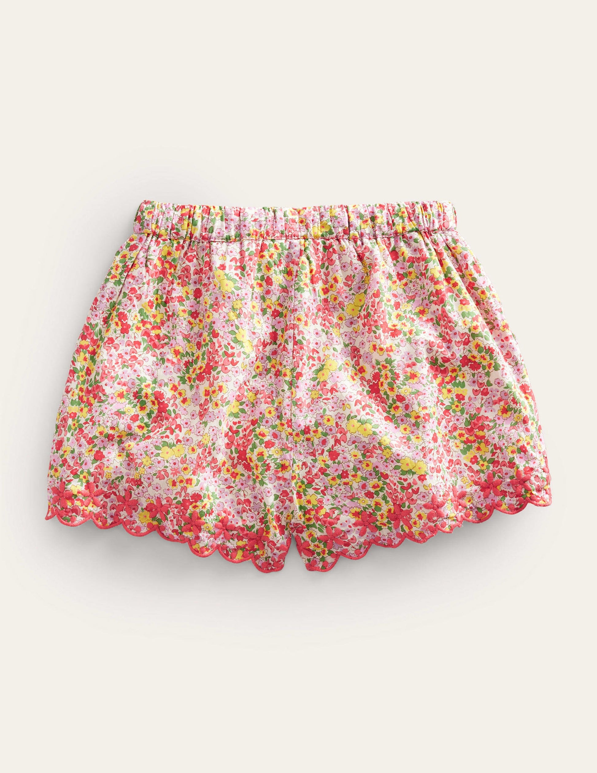Embroidered Hem Shorts-Peach Punch Floral-2