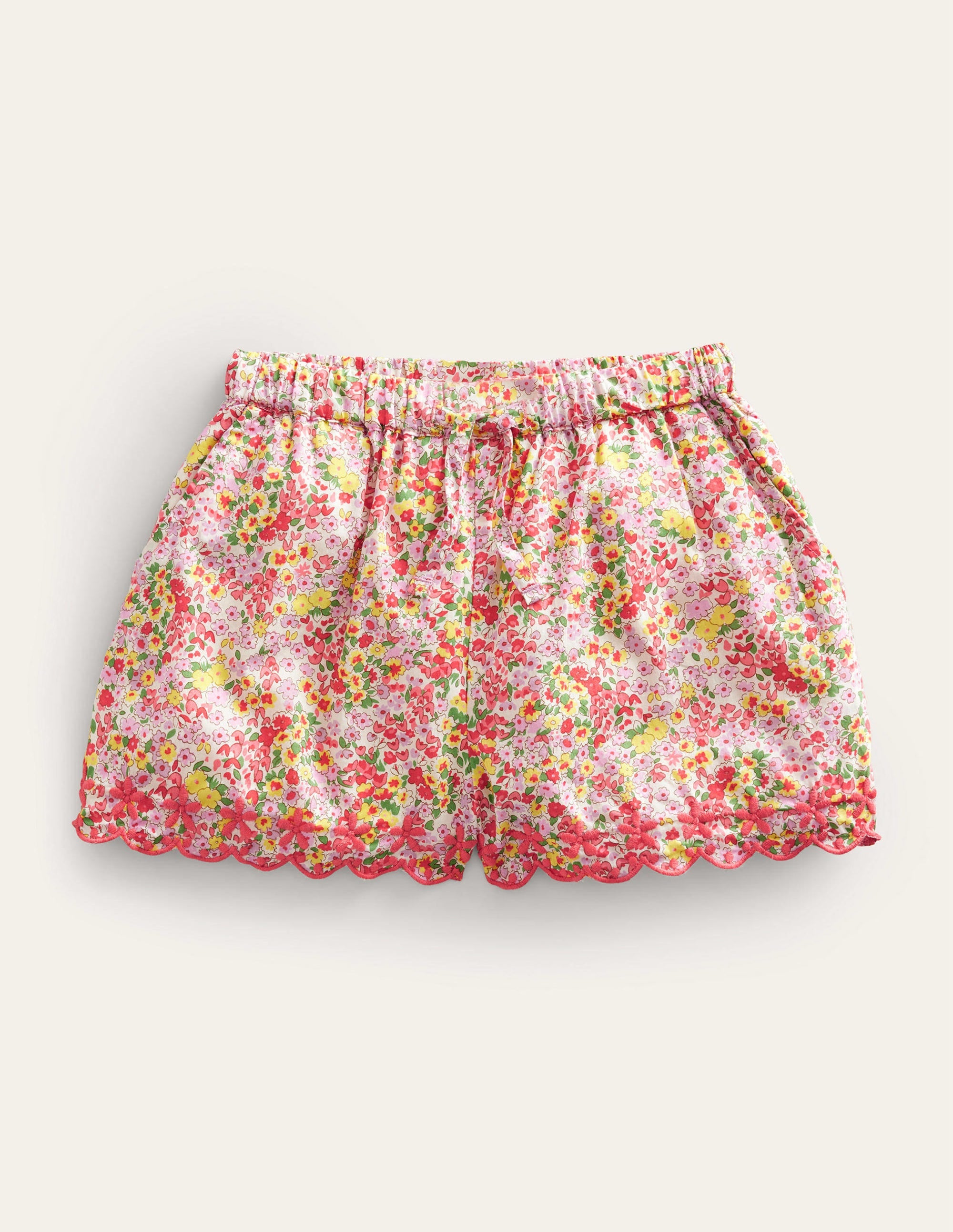 Embroidered Hem Shorts-Peach Punch Floral - Image 1