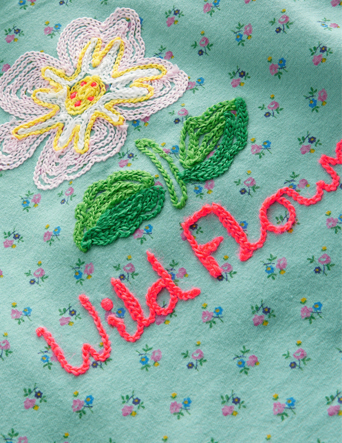 Embroidered Top-Turquoise Blue Wild Flower - Image 3