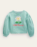 Embroidered Top-Turquoise Blue Wild Flower
