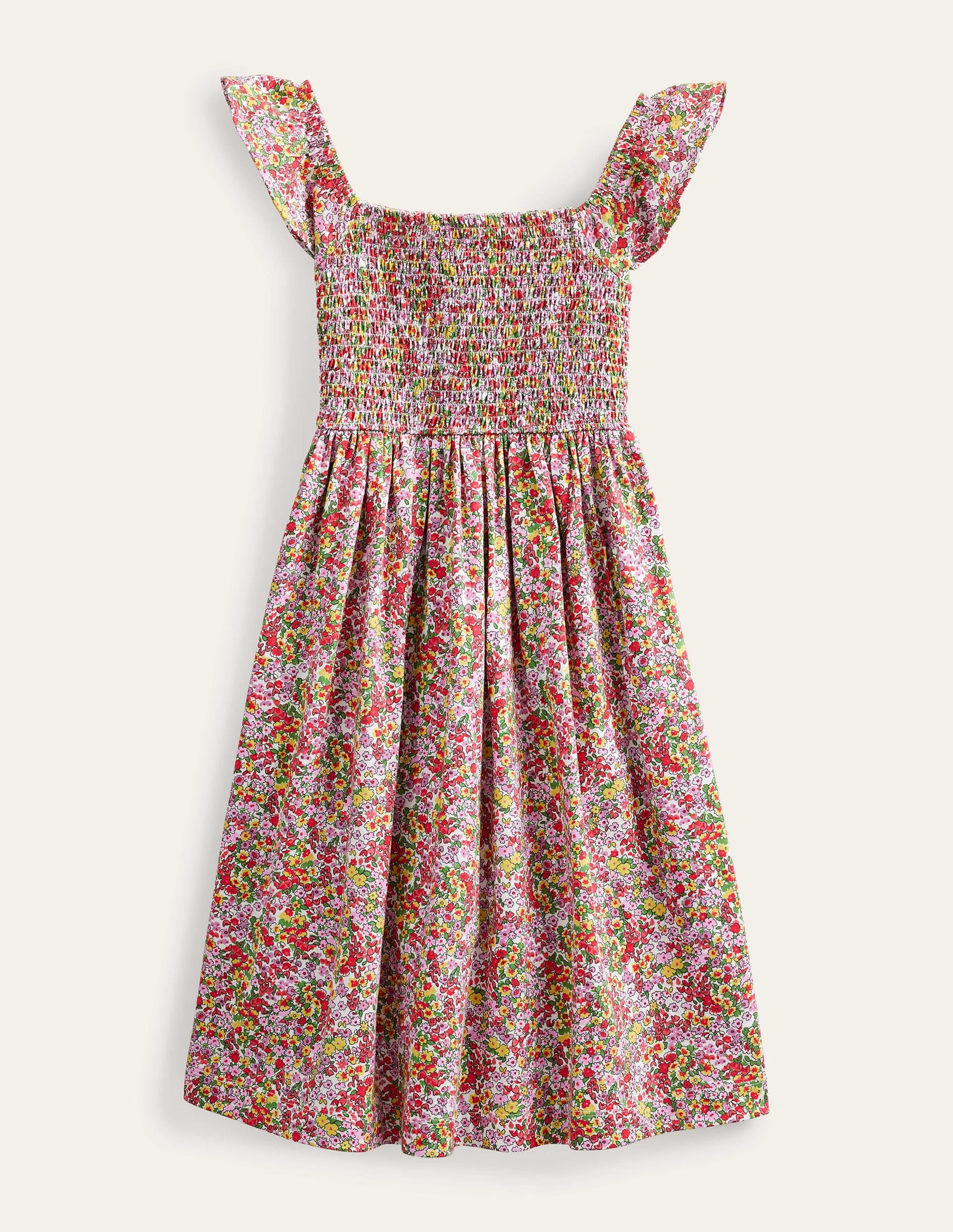 Shirred Jersey Dress-Peach Punch Spring Time Floral - Image 1