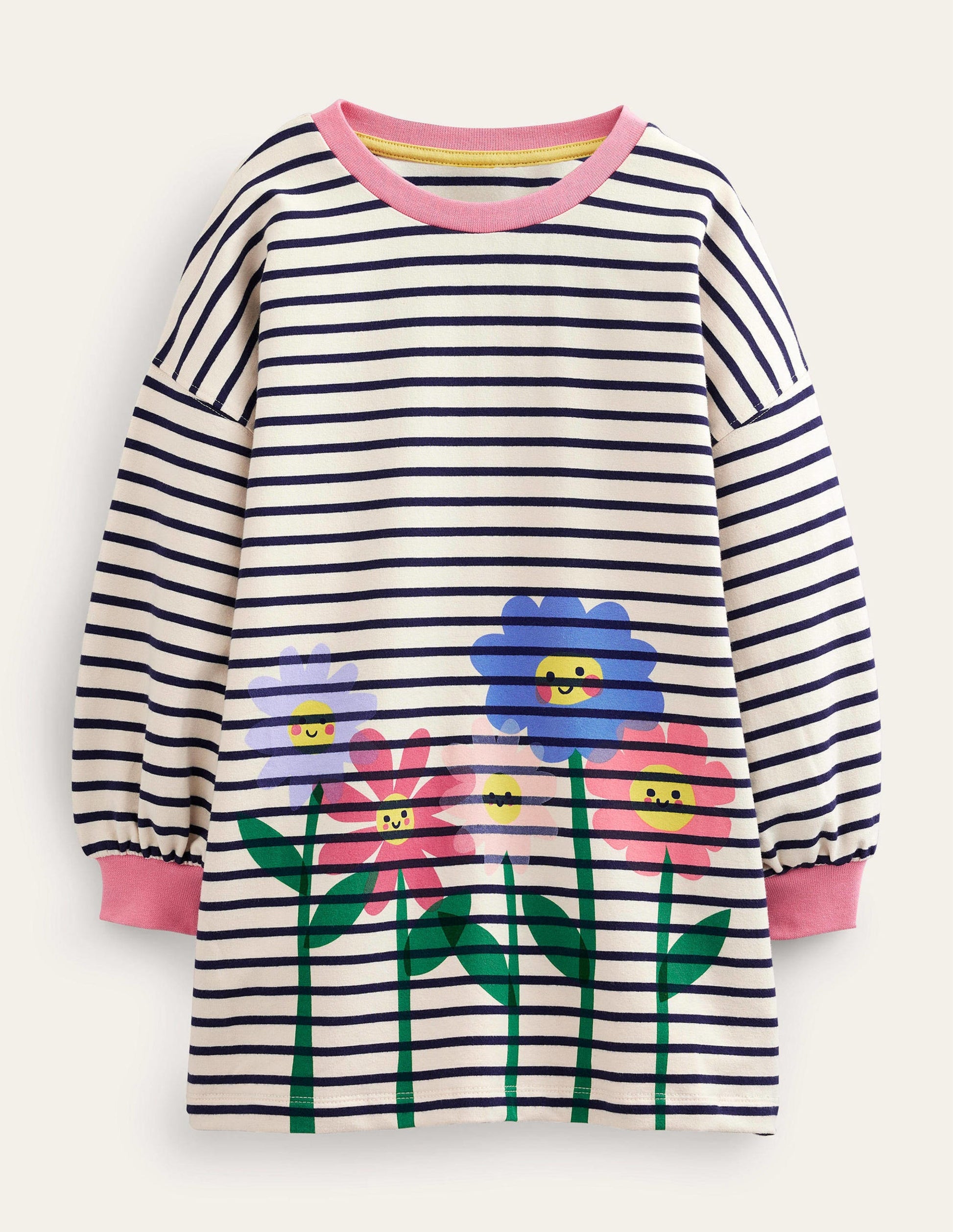 Graphic Sweat Tunic-Vanilla Pod/Navy Flowers-1